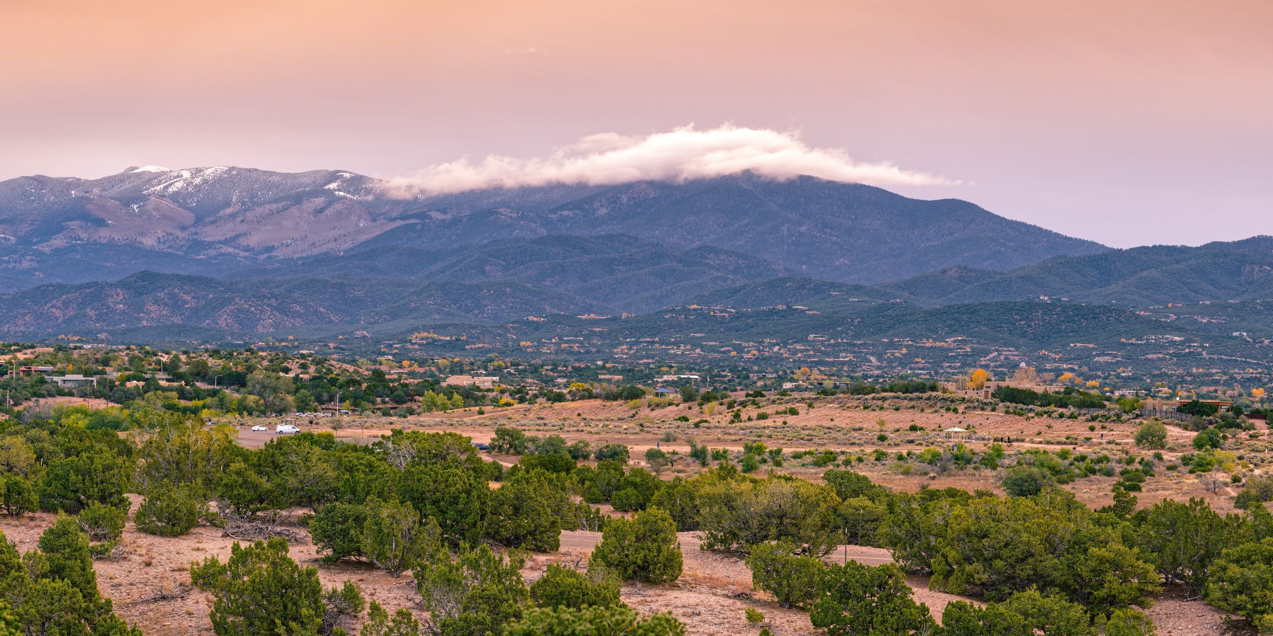 Panorama of Sagre De Cristo Mountains in Santa Fe. New Mexico