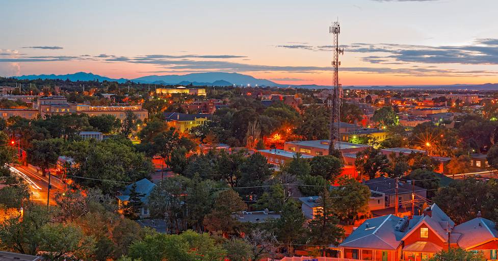 Beach houses on sunset